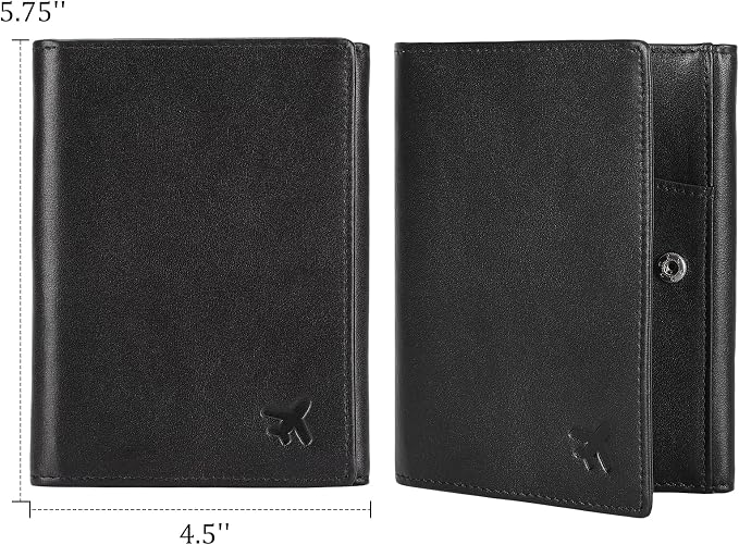 Polare Napa Leather Pilot Wallet Passport Holder RFID Blocking Tri-fold Travel Cover Document Organizer for Aviation Professionals (Black)
