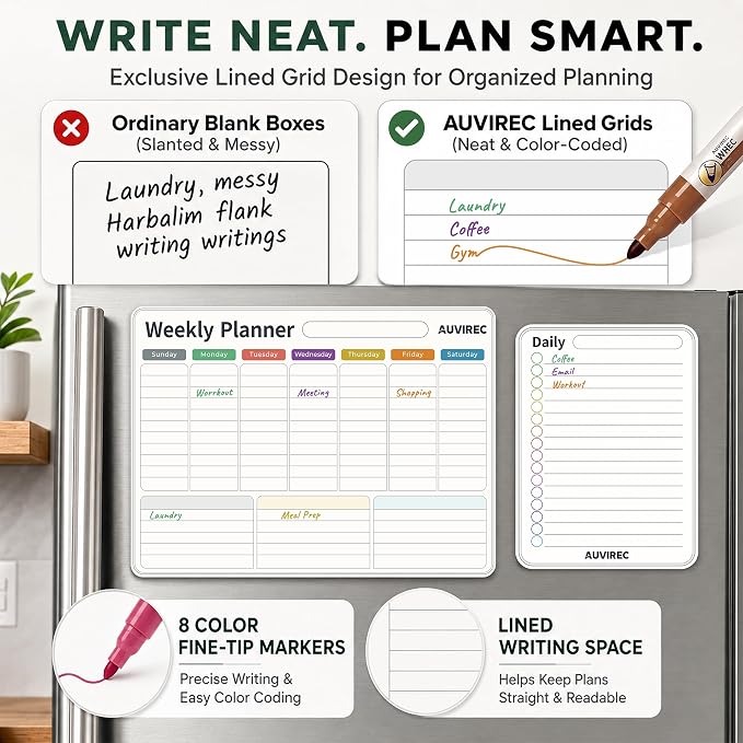 Magnetic Calendar for Refrigerator, Fridge Calendar 3-Pack | Monthly Weekly Daily Dry Erase Calendar Planner Set with Nano-Tech Surface, 17"x12" Magnetic Whiteboard, 8 Markers & Eraser