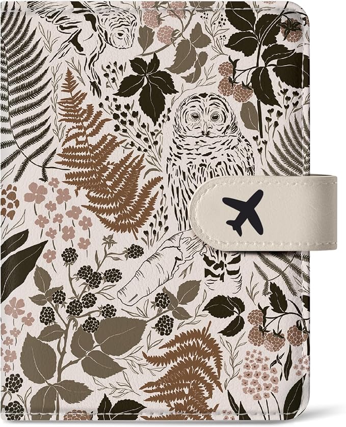 Passport Holder for Travel Essentials, RFID Blocking Leather Cover Wallet with Magnetic Closure, Aesthetic & Cute Passport Book Case for Women and Men - Owl