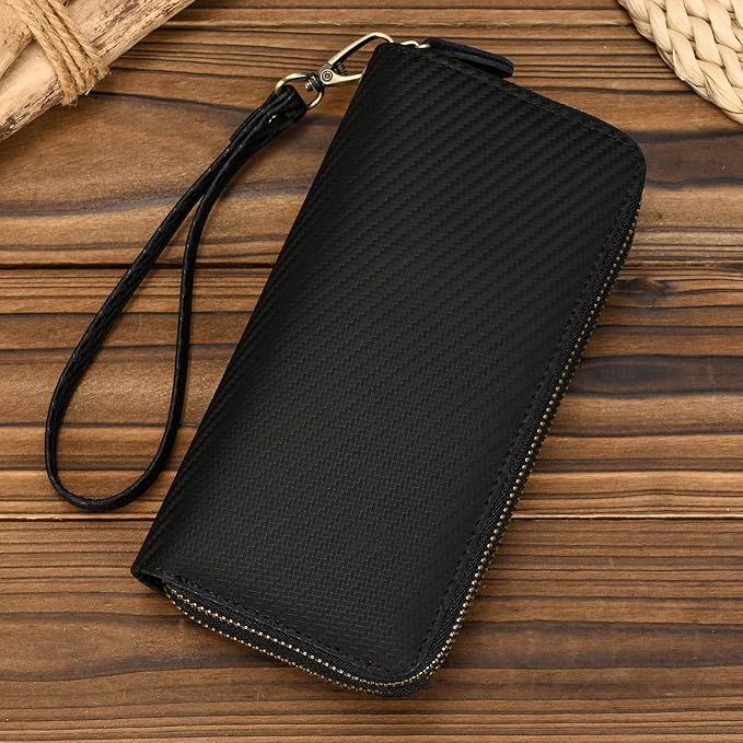 Genuine Leather Long Wallet for Men, Large Capacity Purse Clutch Bag Handbag Checkbook Cash Credit Cards Phone Holder | Large Capacity