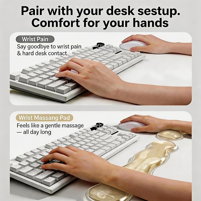 Wrist Rest for Keyboard and Mouse, Ergonomic Mouse Hand Rest Set, Cute Glitter Cloud Keyboard Pad with Wrist Support, Gel Desk Decor Accessories for Office Gaming School (Yellow)