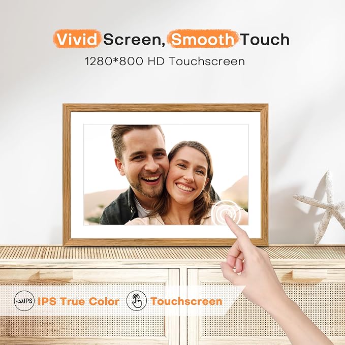 Digital Picture Frame Frameo, 10.1 Inch Digital Photo Frame WiFi, Electric Slideshow Frame 1280 * 800IPS Touch Screen, Auto-Rotate, Share Videos Pictures, 32GB Memory, Gifts for Mom