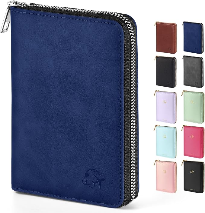 Forvencer Safe Zipper Passport Holder Cover, Passport Wallet for Travel | Sleek RFID Blocking Passport Book, Waterproof Travel Accessories for Men, Navy Blue