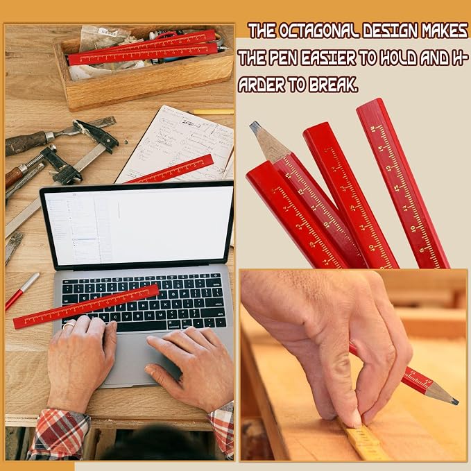 60 Pcs Pcs Carpenter Pencils, Octagonal Hard Black Carpenter Pencils for Woodworking Marking & Construction Plans