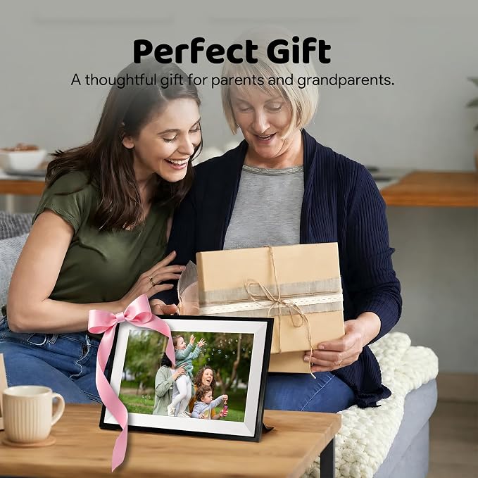 Frameo 10.1" Digital Picture Frame Photo & Video Sharing Gift for Parents | Instant Photo & Video Sharing, 1280x800 HD IPS Touchscreen, 32GB Storage, microSD Card Support, Private Family Sharing