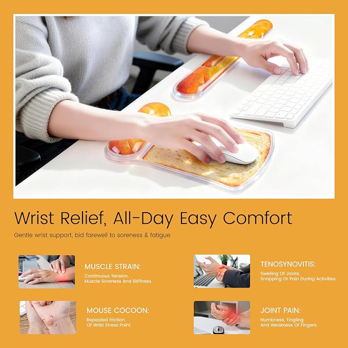 Ospelelf Mouse Pad and Keyboard Wrist Rest Cute Funny Gel Mousepad Set, Support for Typing Gaming, Relieve Wrist Pain, Cool & Easy to Clean, for Office, Programmer, Home Computer Use, Butter Bread