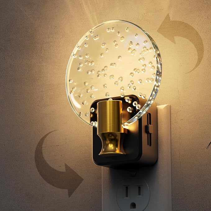 L LOHAS LED Night Lights Plug into Wall, Dusk to Dawn Sensor, 3000K Soft White LED, 180° Rotating Acrylic Bubble Nightlight, 0-100lm Adjustable Brightness, for Bedroom, Bathroom, Hallway