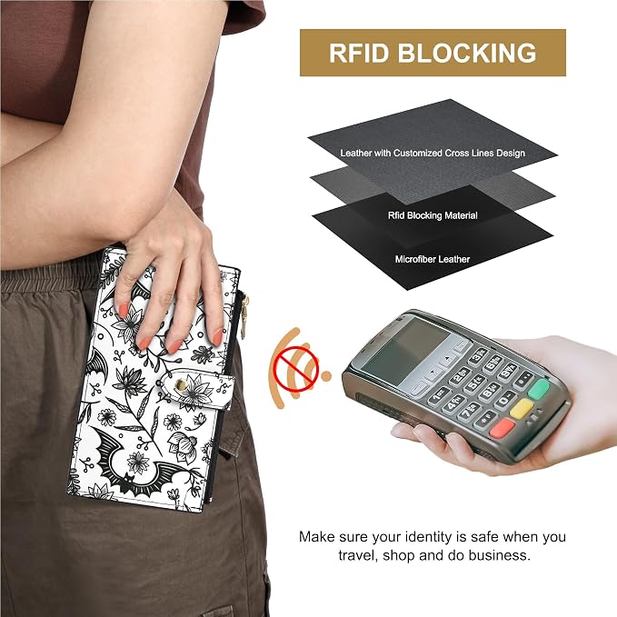 Travelambo RFID Wallet Women Large Size Bifold Multi Card Wallet Case with Zipper Pocke Credit Card Holder for Women
