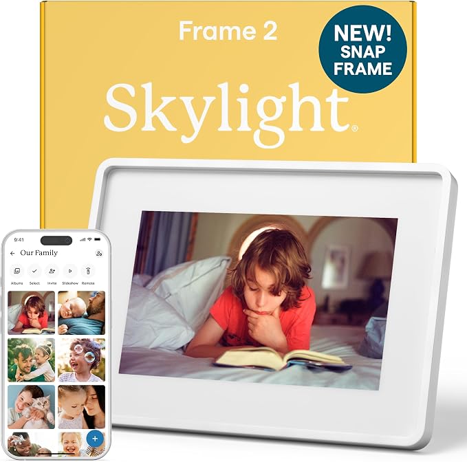 Skylight Digital Picture Frame 2 – 10" Full HD Wi-Fi Touch Screen, 16GB Digital Photo Frame, Load Photos & Videos Directly from Phone, Anti-Glare – Personalized Gifting, Silver