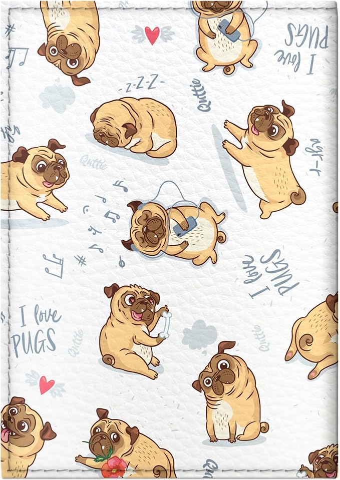 Passport Cover for Kids, Women and Men, Cute Travel Passport Holder (I Love Pugs)