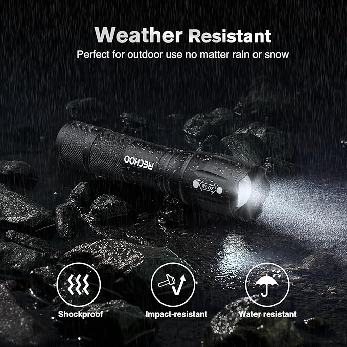 RECHOO 6-Pack LED Flashlight, Bright Small Flashlights High Lumens, 3 Modes, Battery-Powered Pocket Mini Flashlights, Flash Light Adjustable Focus, Waterproof Flashlights for Home Emergency Camping