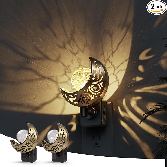 L LOHAS LED Night Lights Plug into Wall: 2 Pack Moon Sphere Decor Landscape Night Light, Dusk to Dawn Sensor Glass Globe Nightlight, 0-100LM Dimmable, for Bedroom Living Room Hallway
