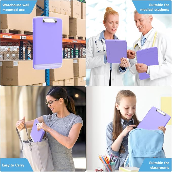 Hongri Clipboard with Storage with Pencil Case, 8.5 x 11 Storage Clip Board | High Capacity Organization Box for A4 Letter Legal Paper, Heavy Duty Folio & Side-Opening for Nurses, Teachers, Purple