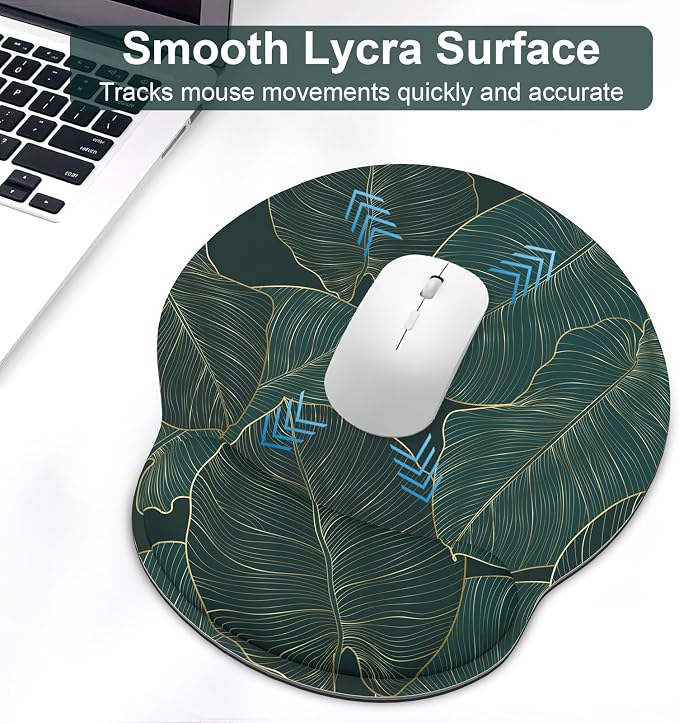 Ergonomic Mouse Pad with Wrist Rest and Keyboard Wrist Rest, Mousepad | Memory Foam Wrist Rest for Computer Keyboard, Pain Relief, Non-Slip Base, Mouse Pad Wrist Support for Gaming, Green Palm Leaf