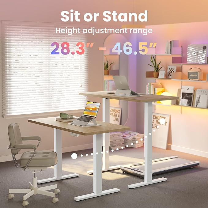 HUANUO 32" Small Electric Standing Desk Adjustable Height, 4 Memory Height Settings, Sit Stand Up Desk for Home Office & Computer Workstation, LightWalnut