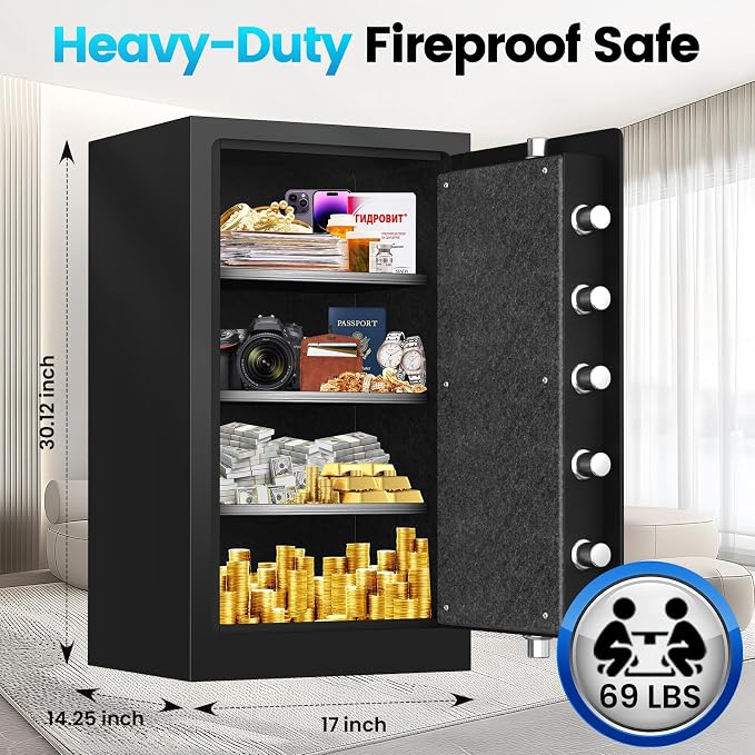 [2026 Upgraded] 35 Mins Heavy Duty Fireproof Safe, 7.5 Cuft Home Safe | Fire Proof Safe with Digital Keypad Keys, Smart Alert, Mute Mode, Security Safes for Home Office Documents