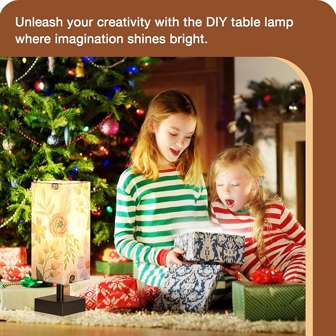 aooshine Small Bedside Table Lamp for Bedroom - Square Floral Fabric Shade | Inline Rocker Switch, Corded Electric, Bulb Not Included, 12.8" Mini Table Lamp for Nightstand, Desk, Dorm, Office