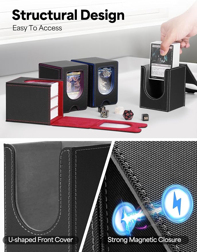 6 Pack Card Deck Box for MTG Commander, Card Case Holds 100+ Double-Sleeved Cards, Magic Card Box Fits for TCG/PTCG/CCG Card with 12 Dividers (6 Colors)