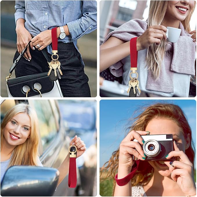 Fishent Stretchy Wristlet Keychain, Cute Key Chain, Woven Wrist Lanyard for Car Keys with 3 Keyrings and D-ring for Women Men