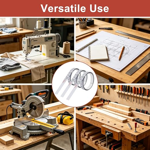 3 Pack Steel Self Adhesive Measuring Tape, Strong Adhesive, Cut to Length, High Visibility White Scale for Workbench, Sewing Machine and Drafting Table(2m)