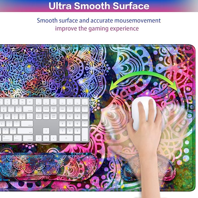 Mouse Pad with Wrist Rest, 4-in-1 Large Mousepad Keyboard | Wrist Rest+Mouse Pad Wrist Support+Cup Pad Set,Ergonomic Anti-Slip,Memory Foam Desk Mat for Home Office Gaming(35.4×15.7in)