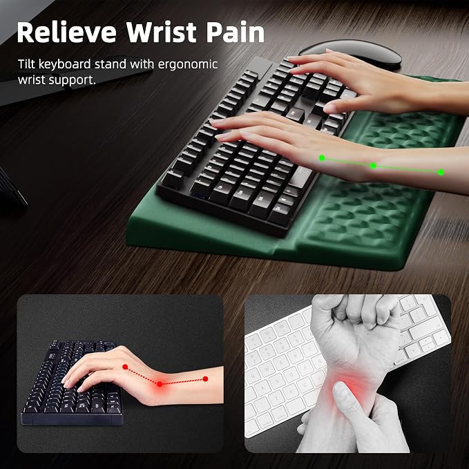 Ospelelf Keyboard Wrist Rest Pad, Comfy Ergonomic Keyboard Stand Riser Holder, Computer Wrist Support Cushion forTyping, Green