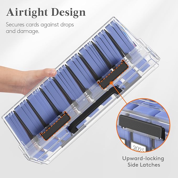 Lifewit Trading Card Storage Box fit for Toploader, Stackable Reinforced Latch Case with 8 Adjustable Dividers, Writable Labels, Organizer for MTG TCG Sports Baseball Bulk Cards, 3 PCS