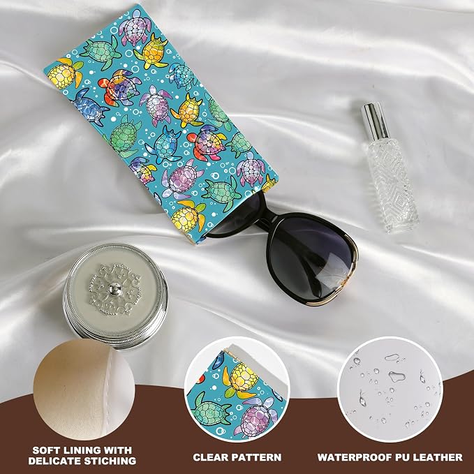 Anikathy 2Pcs Sunglass Eyeglass Glasses Case Soft PU Leather with Cleaning Cloth Cute Glasses Pouch Bag for Men Women Girs