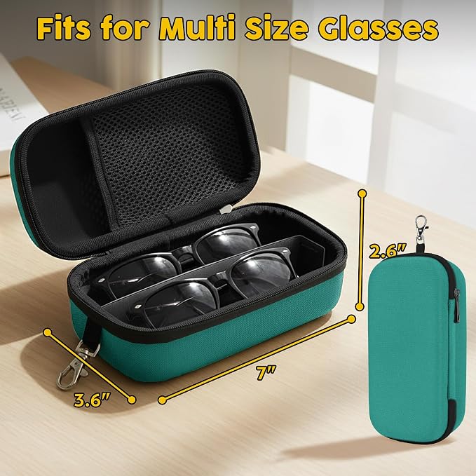 Double Eyeglasses Case,Hard Shell Glasses Case Travel Sunglasses Organizer with Adjustable Slot & Clip for Men Women
