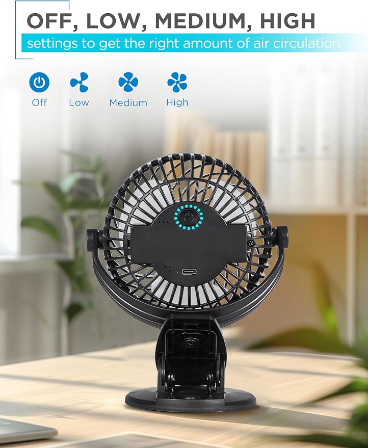 BLACK+DECKER 4" Convertible Cooling Fan, 3-Speed, Type-C USB, 2-Pack, Black | Table Clip and Standing Fan for Home or Office, Portable for Tabletop with 3 Speed Settings and Adjustable Tilt Angle, 2-Pack