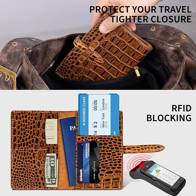 Genuine Leather Passport Holder Travel Bifold Wallet | For Men And Women Slim RFID Blocking Brown