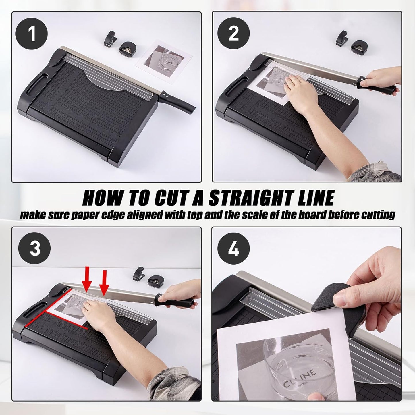 TIANSE Paper Cutter 3 in 1 Paper Trimmer Guillotine with Safety Blade Lock 5 to 10 Sheet Capacity Paper Cutting Board for Home Office School