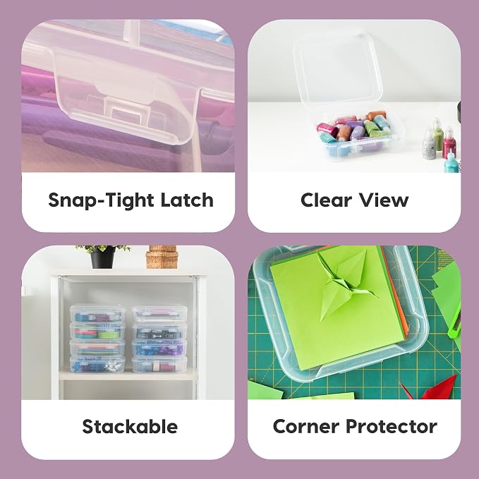 IRIS USA Scrapbook Case |Made in USA| Fits 6"x6" - Thick (8-Pack) - Clear | Portable Plastic Organizers with Built-In Handles for Small Paper, Art, Craft Supplies & Photos
