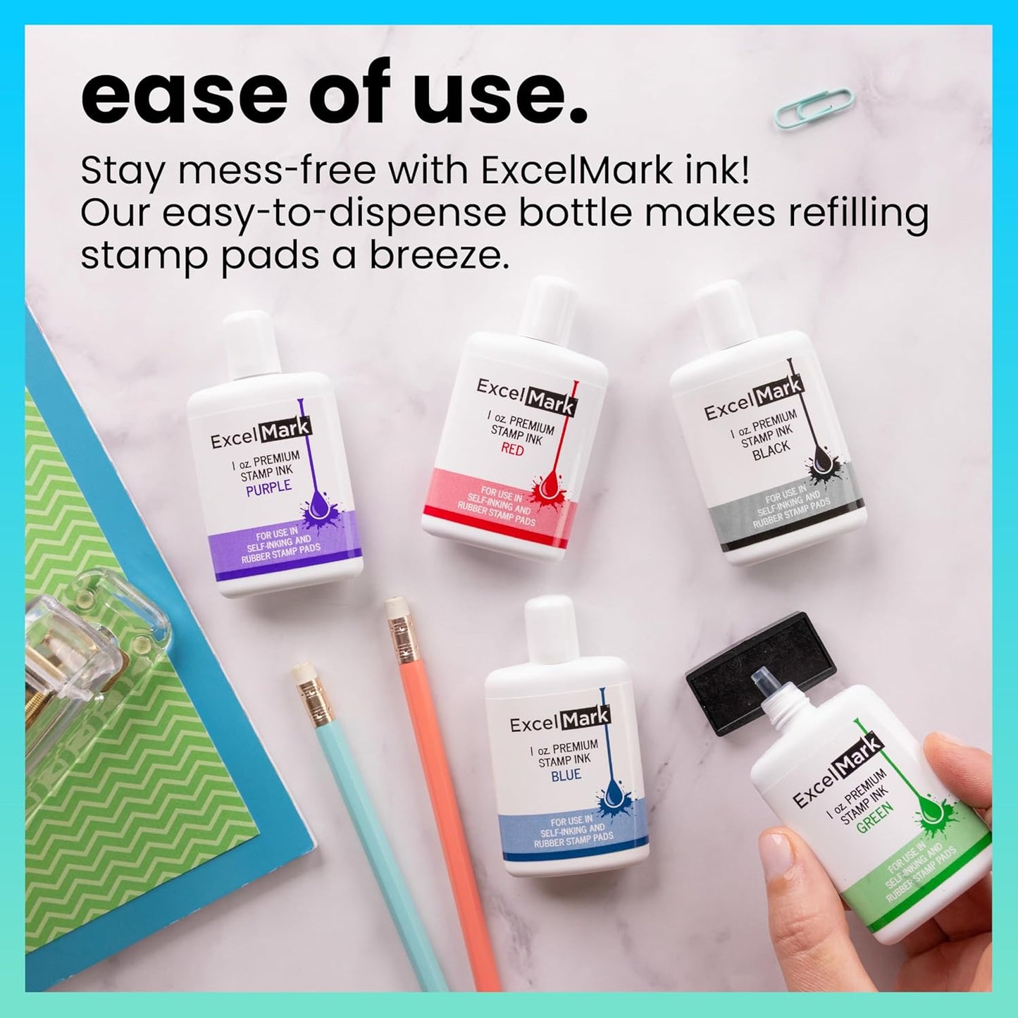 ExcelMark Premium Self-Inking Stamp Refill Ink - 1 oz. (Red)