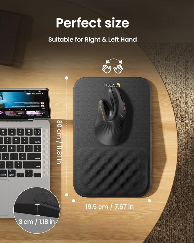 ProtoArc MP50 Ergonomic Mouse Pad with Wrist Support, Lycra Surface, Black | 8° slope & massage points, soft memory foam, Large 12x8 Inches, Non-slip base. Relieves wrist strain for office & home