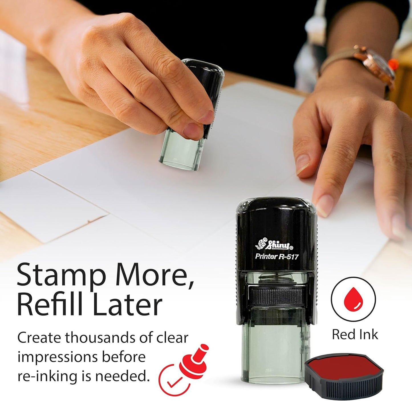 Shiny Ribbon Teacher Stamp, Round Self Inking Stamp for Classroom, Red Ink