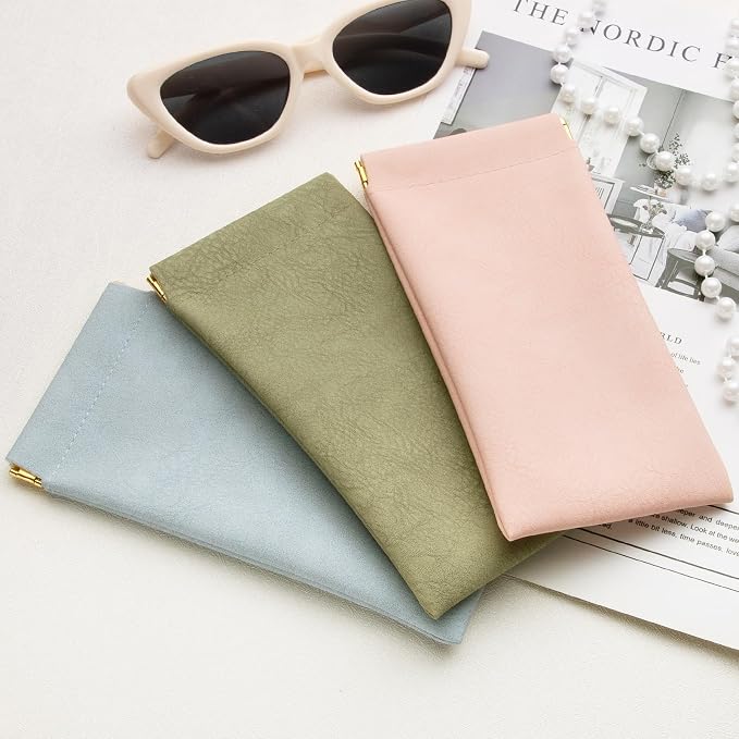 3 pack leather eyewear case PU soft sunglasses bag squeeze top portable lightweight eyewear case for men and women