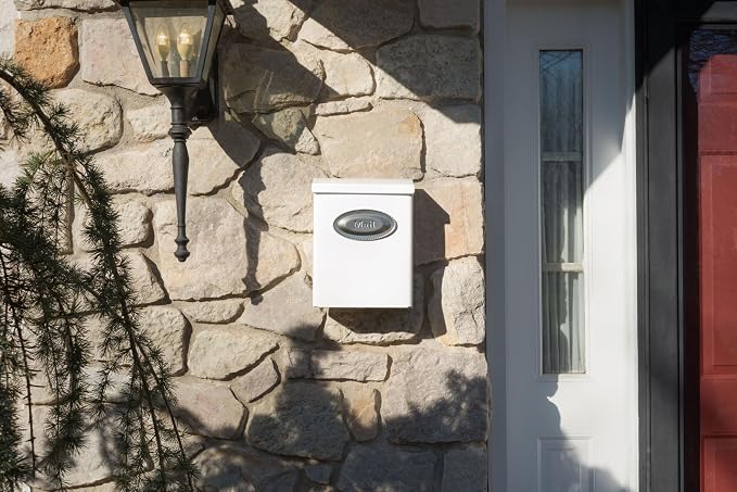 Architectural Mailboxes Designer Galvanized Steel, Locking Wall Mount Mailbox, White with Satin Nickel