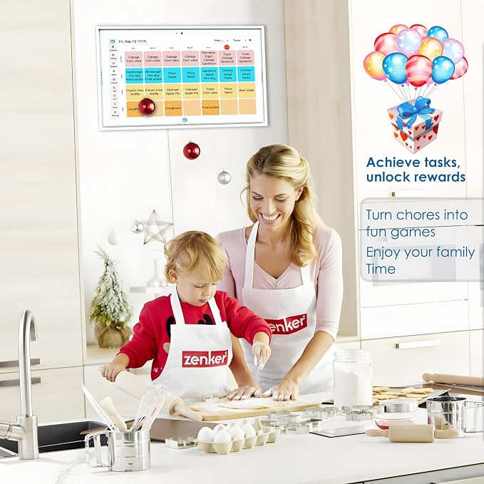 15.6" Digital Wall Calendar No Monthly Fee Family Hub Touchscreen | Multi-calendar Merger Smart Ambient Brightness Large Recipe Library