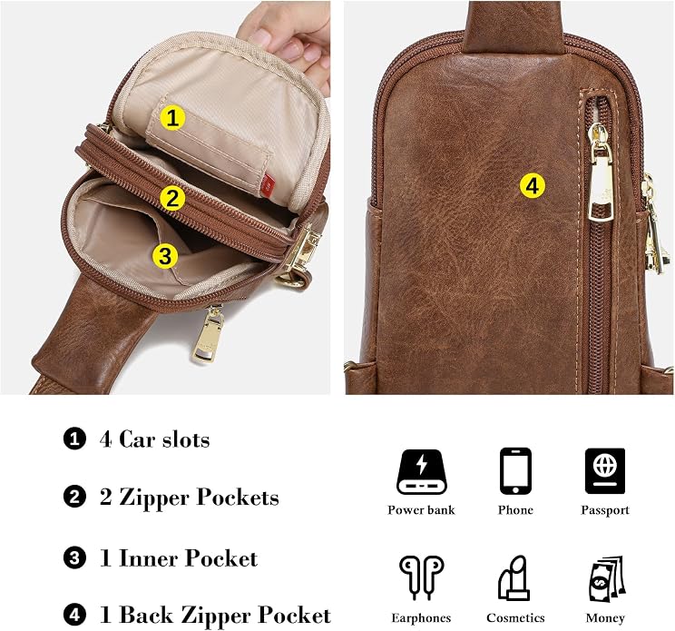 Lightweight Small Crossbody Sling Bag for Women | Mini Travel Purse,Multi-pocket with Card Slots,Durable Vegan Leather,Everyday Carry