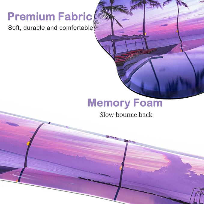 Ergonomic Mouse Pad with Wrist Rest and Keyboard Wrist Rest, Mousepad | Memory Foam Wrist Rest for Computer Keyboard, Pain Relief, Non-Slip Base, Mouse Pad Wrist Support for Gaming, Purple Beach