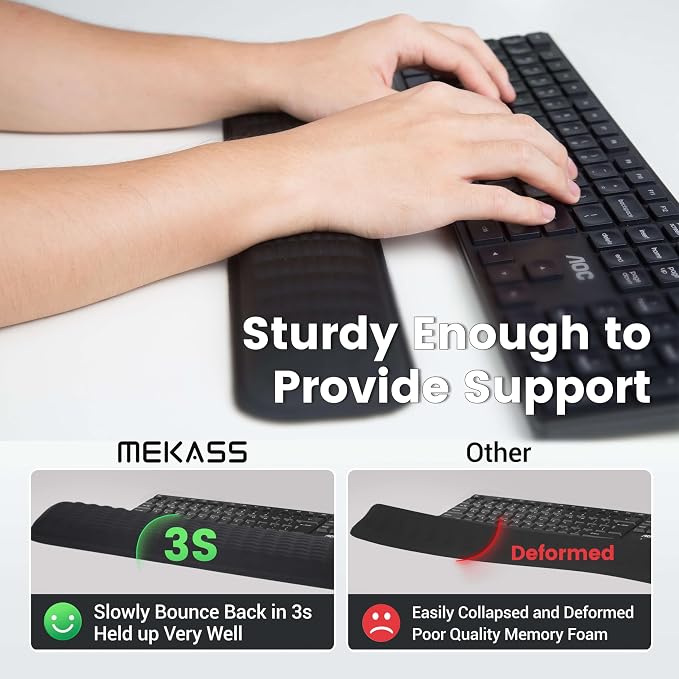 MEKASS Keyboard Wrist Rest - Soft Memory Foam Wrist Support for Long Hours of Work, Gaming, Studying (Light Gray)