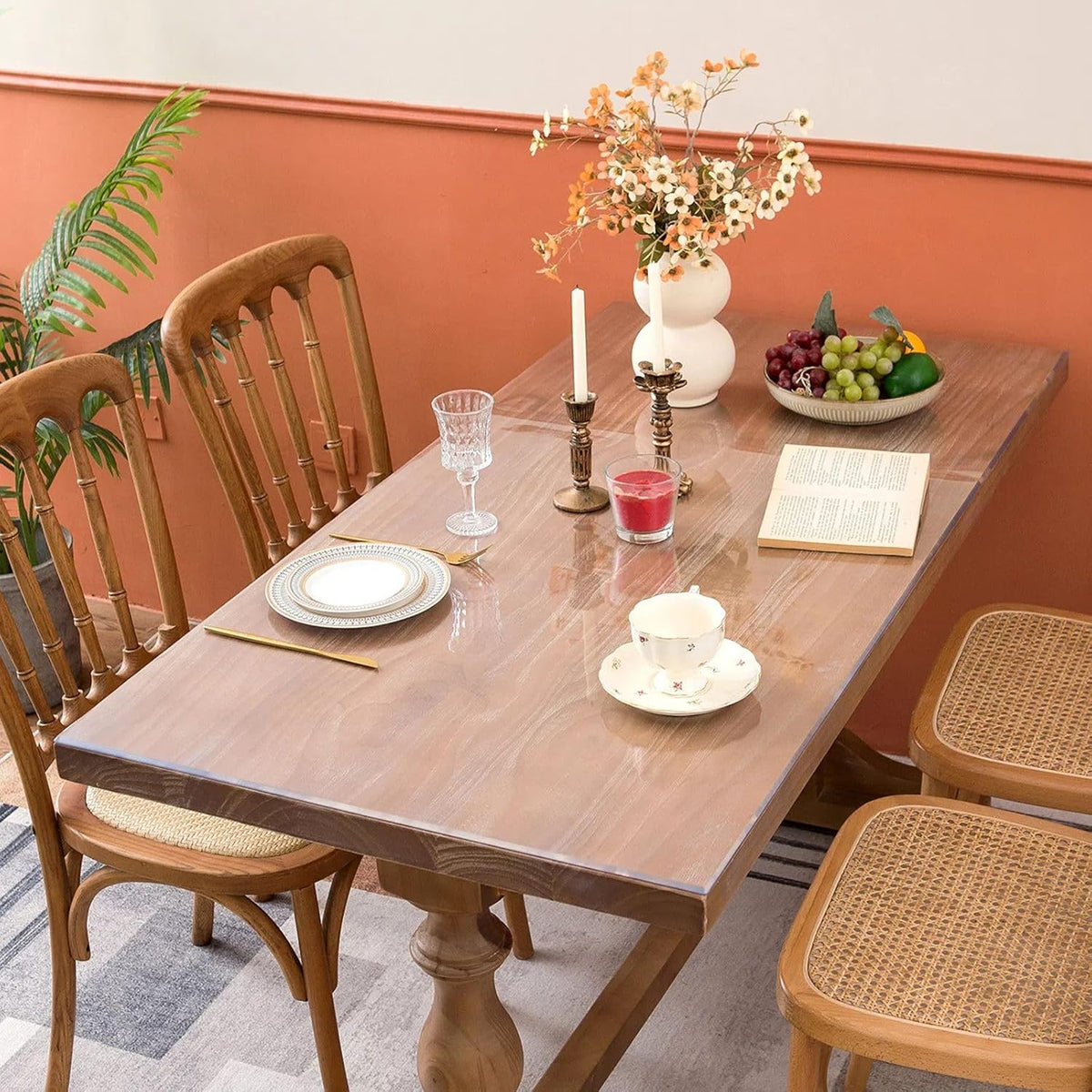 Clear Table Cover Protector 44 x 108 Inch, 2mm Thick Table Protector for Dining Room Table, Clear Plastic Table Cover, Pad Mat for Kitchen, Writing Desk Pad for Desktop