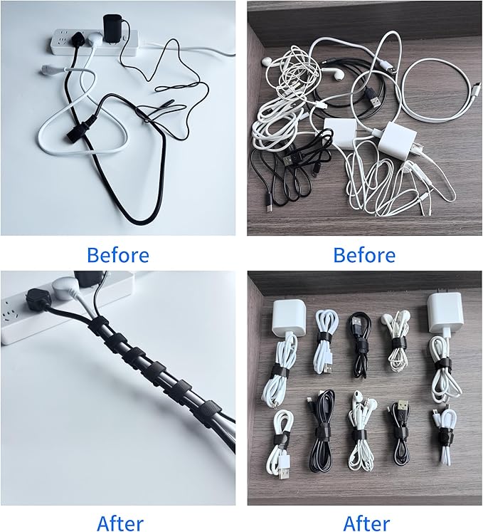 60 PCS 8 Inches Black Reusable Cable Ties,Multi-purpose Adjustable Cord Straps, Cable Organizer,Cord Wrap and Hook Loop Cords Management,Adjustable Cord Ties for Organizing Home, Office, Data Centers