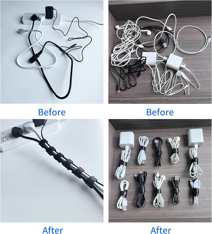 100 PCS 6 Inches Black Reusable Cable Ties, Adjustable Cord Straps, Cable Organizer, Cord Wrap and Hook Loop Cords Management