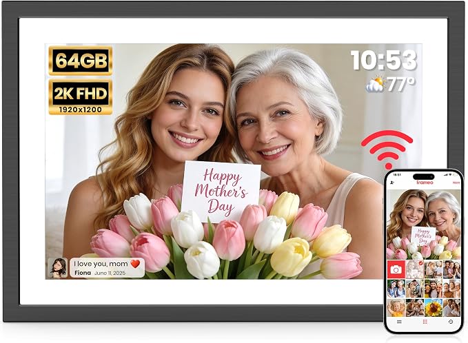 2K 64GB Frameo 10.1 Inch Digital Picture Frame, Smart WiFi Electronic Photo Frames with 1920x1200 FHD IPS Touch Screen Slideshow Tabletop&Wall Mounted, Share Photos/Videos Instantly from Anywhere