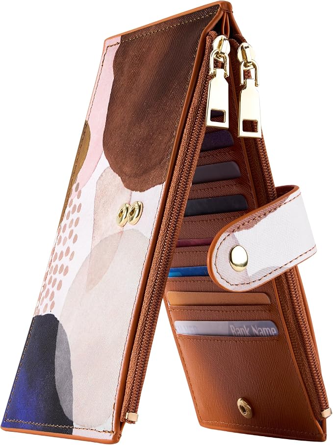 Travelambo RFID Wallet Women Large Size Bifold Multi Card Wallet Case with Zipper Pocke Credit Card Holder for Women