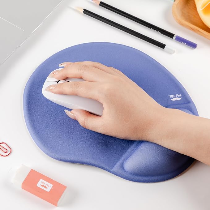Mr. Pen- Ergonomic Mouse Pad with Wrist Rest | Dusky Blue-Purple Breathable Fabric with Memory Foam Cushion, Non-Slip Rubber Base, Gel Mouse Pad with Wrist Support