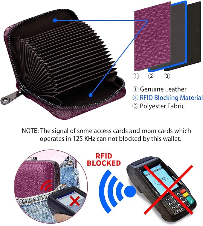 Linno RFID 20 Slots Credit Card Holder Genuine Leather Small Wallet for Women or Men with Zipper