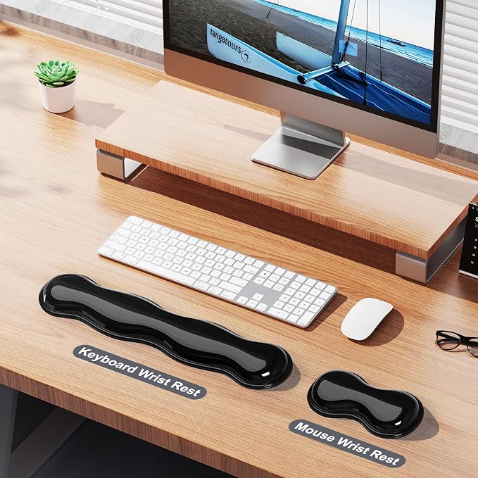 MOKURU Gel Keyboard and Mouse Wrist Rest Set, Comfort Ergonomic Wrist Support, for Wrist Pain Relief, Computer Keyboard Wrist Rest (Black)